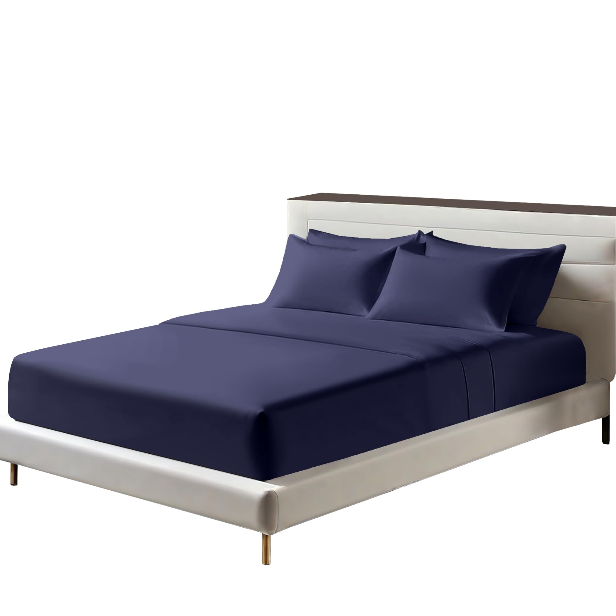 Egyptian Cotton Fitted Sheets 25cm Deep Mattress Pocket 200 Thread Count Fitted Bed Sheet- Soft & Comfortable Bottom Sheet (Navy, Single)