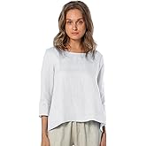Amazhiyu Women's Linen 3/4 Sleeve Blouse Crew Neck Summer Casual Tops Loose Fit