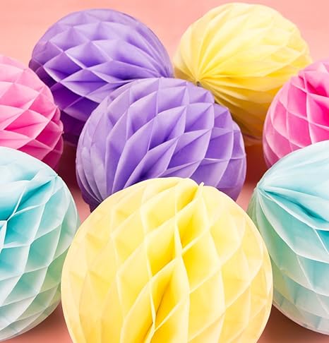 SUNBEAUTY 8er Wabenbälle Pastell Deko Papier Ball 20cm Rosa Lila Gelb Hellblau Seidenpapier Dekoration für Geburtstag Babyzim