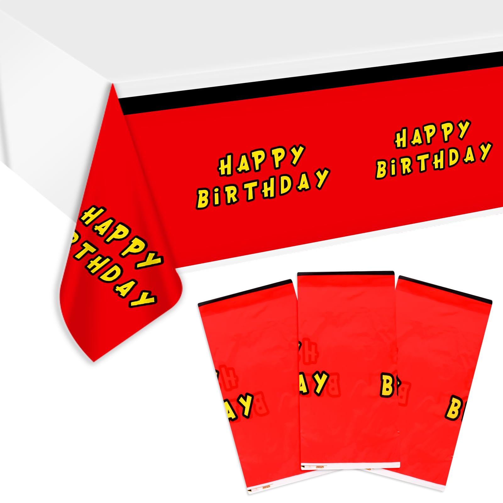 Photo 1 of SAVITA 3pcs Cartoon Themed Happy Birthday Tablecloths, 70.8x42.5in Rectangular Video Game Table Cover Red White Plastic Birthday Party Table Cloth Decorations Supplies for Kids Events Decor