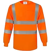 wefeyuv Safety Shirt Long Sleeve High Visibility Reflective Breathable T Shirt for Work Warehouse Construction Class 3