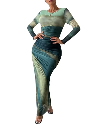 formal tie dye dress LIGHT DOT Women's Printed Bodycon Maxi Long Sleeve Mesh Ruched Cocktail Dress (Blue Brown,XS) at Amazon Women's Clothing store Handmade tie dye halter Color:Blushing Pink(Same as Photo) Daughters of India Midi communion gown