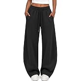 Trendy Queen Women's Barrel Sweatpants Fall Fleece Wide Leg Lounge Pants | Mid Rise Baggy Pants, Cozy Cotton Blend Fabric, Soft Fleece Lining, Elastic Drawstring Waist, Deep Side Pockets, Casual Chic