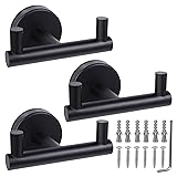 3 Pack Double Towel Hooks for Bathroom Matte Black