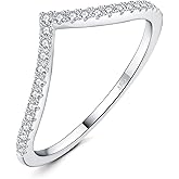 JewelryPalace V Shape Round Cut Moissanite Wedding Band for Women, 14K White Yellow Rose Gold Plated 925 Sterling Silver Promise Ring for Her, Simulated Diamond Stackable Rings VVS D-F