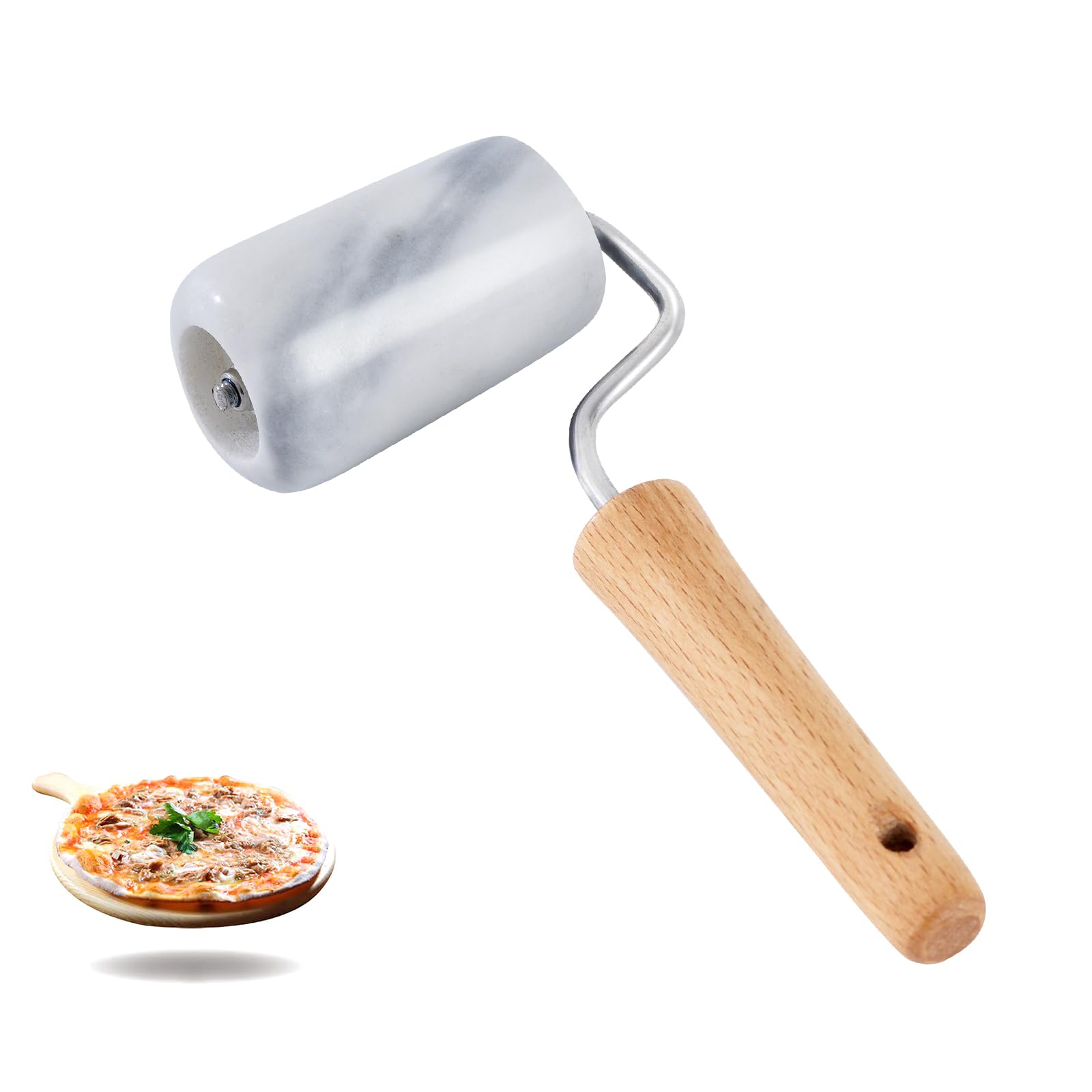 Tianman Small Marble Rolling Pin Pizza Roller, Marble Pastry Roller Non-Stick T-Type, for Cake Baking Tortilla Fudge Pizza Cookies and Other Kitchen Baking Cooking (Type 3 White).