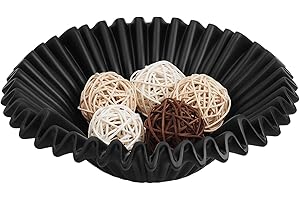 BTHENOV 11.4'' Large Decorative Bowl - Fruit Bowl for Kitchen Counter, Key Bowl for Entryway Table, Modern Decorative Bowls for Home Decor Accents, Scalloped Decor Bowl, Black