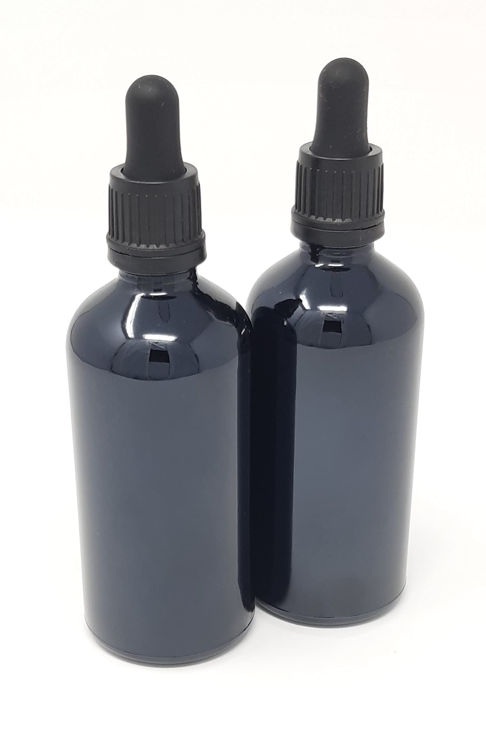Aura 100ml BLACK Glass Bottles with GLASS Pipettes - PACK of 2