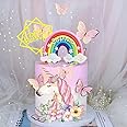 Personalized Rainbow Unicorn Cake Topper Butterflies Deco for Rainbow Unicorn Birthday (Unicorn set)