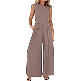 BTFBM Womens Casual Jumpsuits Dressy 2026 Spring One Piece Outfits Crew Neck Sleeveless Knit Wide Leg Pants Romper Beach