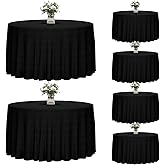 Fixwal 120 Inch Black Round Tablecloth, 6 Pack Round Table Cloth Polyester Fabric Washable Table Covers for New Year Decorations, Party, Banquet, Dining, Birthday Events