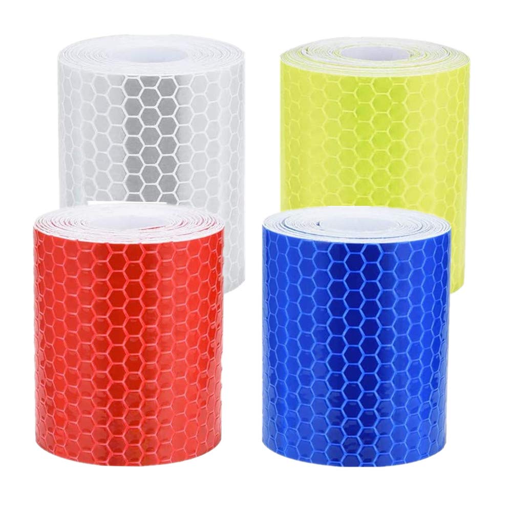 FLZONE Reflective Safety Tape, 5 x 300 CM Waterproof Reflector Warning Tape High Visibility Safety Warning Tape for car, Warning vest,Motorcycle, Boat, Bike, Helmets ect on Night(4pcs 4 colors)
