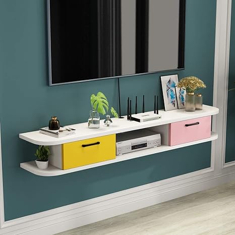 Wandregal Schwimmdock Regal Schlafzimmer Wohnzimmer Wand Tv Mobel Set Top Box Router Sky Box Kabelbox Tv Regal Multimedia Konsole Display Regal Color White Yellow Pink Size 1 4m Amazon De Kuche Haushalt