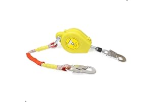 11FT RTOVZON Self Retracting Lifeline, Fall Arrest Fall Protection Dual Alloy Steel Hook Steel Wire Rope Heavy Duty Retractable Lanyard, Roofing Lifeline, SRL, Safety Lanyard