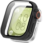 Disscool Full Coverage Case with Screen Protector Compatible with Huawei Watch Fit 3, PC and Real Glass Protective Case Cover Smart Watch Accessories(PC/Black)
