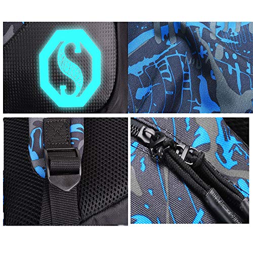 Anime Luminous Backpack, Teens Boys School Backpack Bookbag with Lunch Bag and Pencil Case Laptop Bag for 14" Laptop Travel Daypack Student Rucksack Shoulder Bag