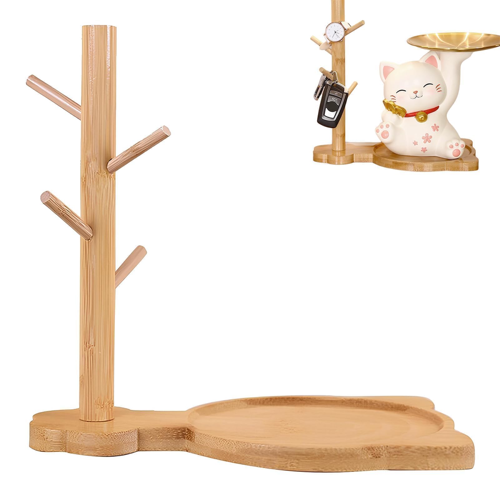 Cyrank Key Holder, Wooden Key Tray Tree Shaped Key Rack with Storage Tray, Entryway Organizer for Keys, Wallet, Watch, and Small Essentials(01)