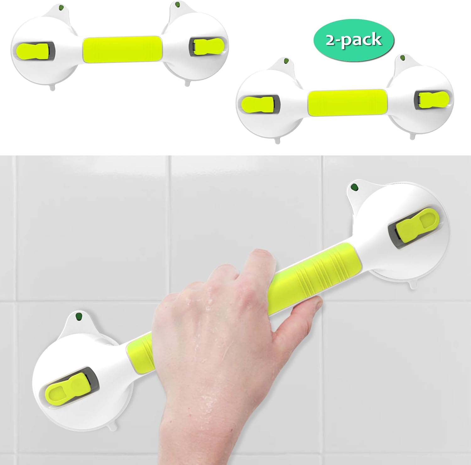 AmeriLuck Suction Bath Grab Bar 16.5" with Indicators, Bathroom Shower Handle (White, 2 Pack): Home & Kitchen