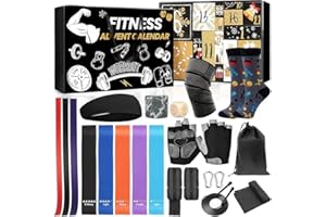 MOVINPE Fitness Advent Calendar Men 2025, 24 Days of Workout Essentials with Jump Rope, Resistance Bands, Gloves, Headbands &
