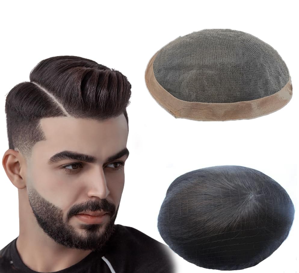 NLW Fine Mono Mens Toupee Hair Replacement Human Hair System Natural Black Hair Prosthesis Straight hair Piece for men Base 9x6"