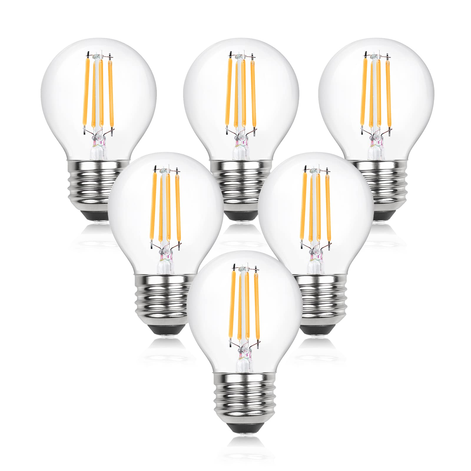 Luxvista Dimmable, 4W G45 E27 LED Filament Light Bulb, 40W Equivalent, ES Vintage Clear Glass Mini Globe LED Bulb for Chandeliers (Warm White 2700K, 6-Pack)