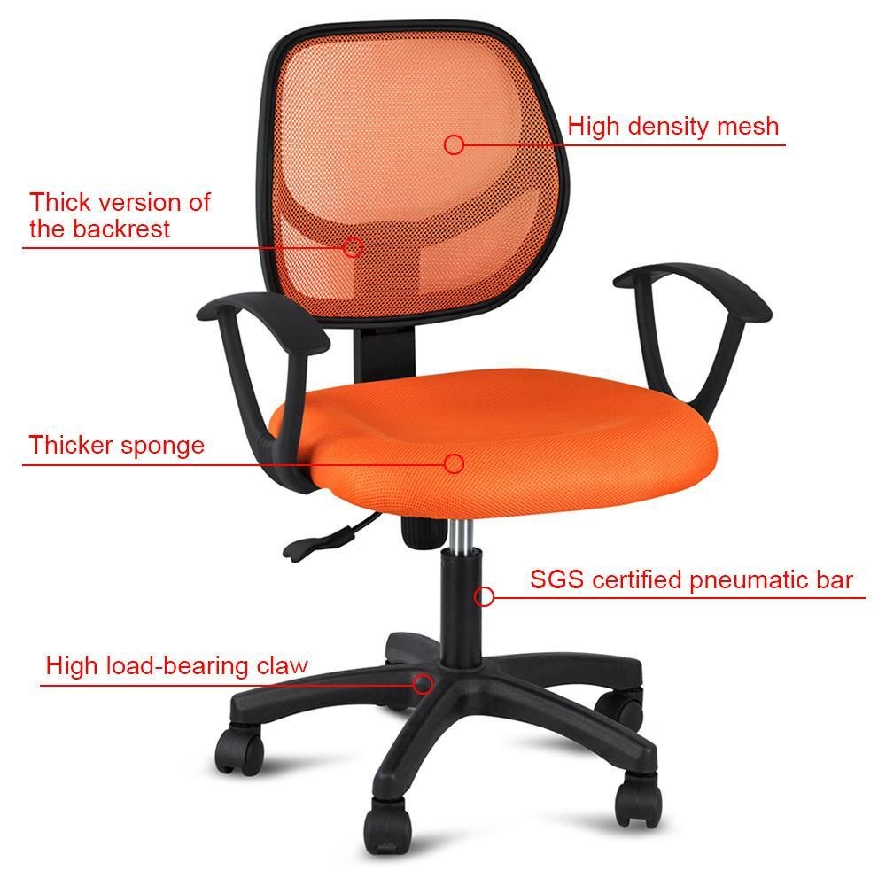 Topeakmart Adjustable Swivel Computer Desk Chair with Arms Seating Back Rest Fabric Mesh (Orange)