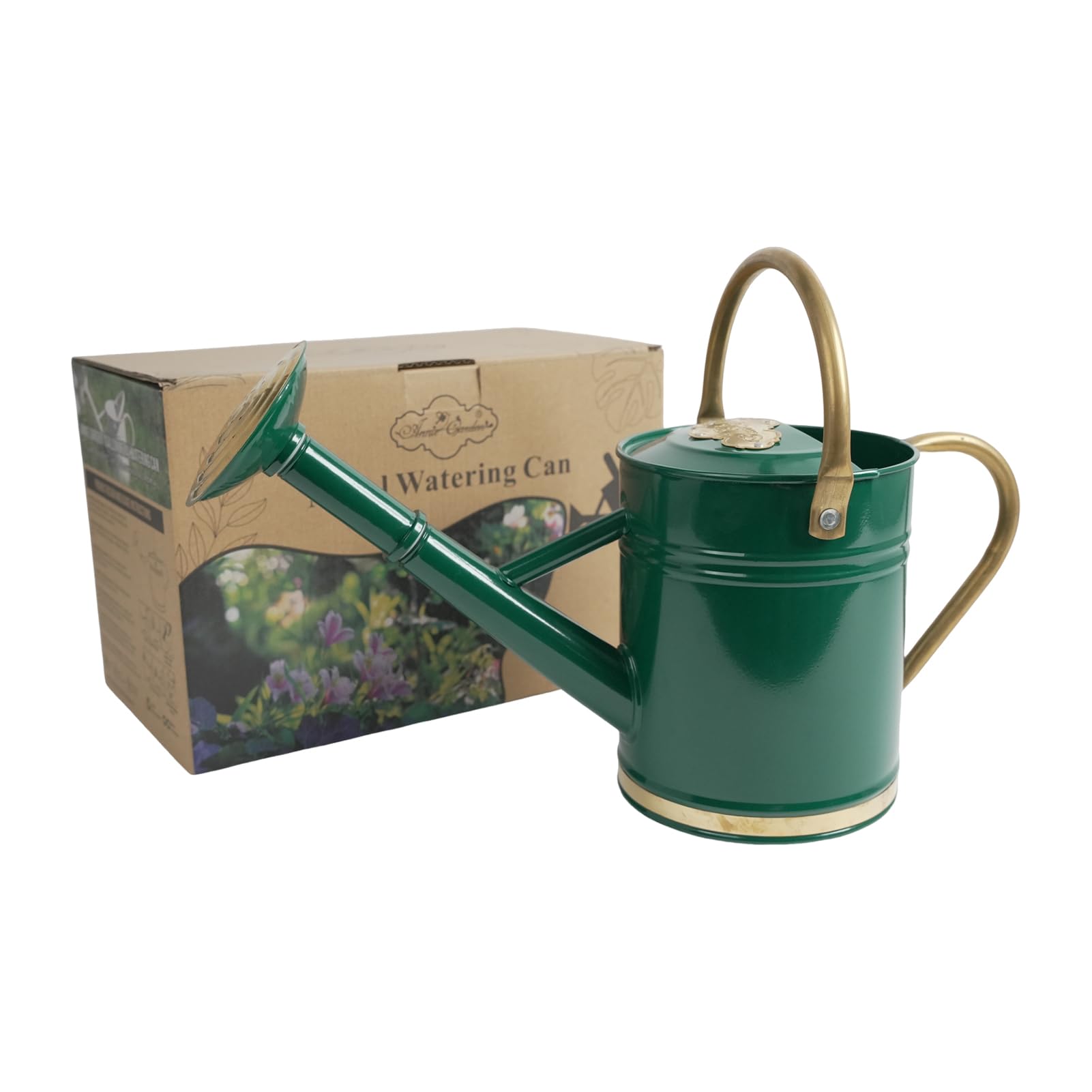 Photo 1 of 1 Gallon Galvanized Metal Watering Can with Solid Brass Sprout, Handle & Base Trim - Genuine Forged Copper Joints for Indoor/Outdoor Plants, Garden, Balcony for Kids and Adults (Emerald Brass)
