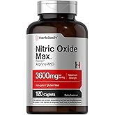 Horbäach Nitric Oxide Max 3600mg | 120 Caplets | with Arginine AAKG for Men and Women | Vegetarian, Non-GMO, & Gluten Free Pre Workout Supplement