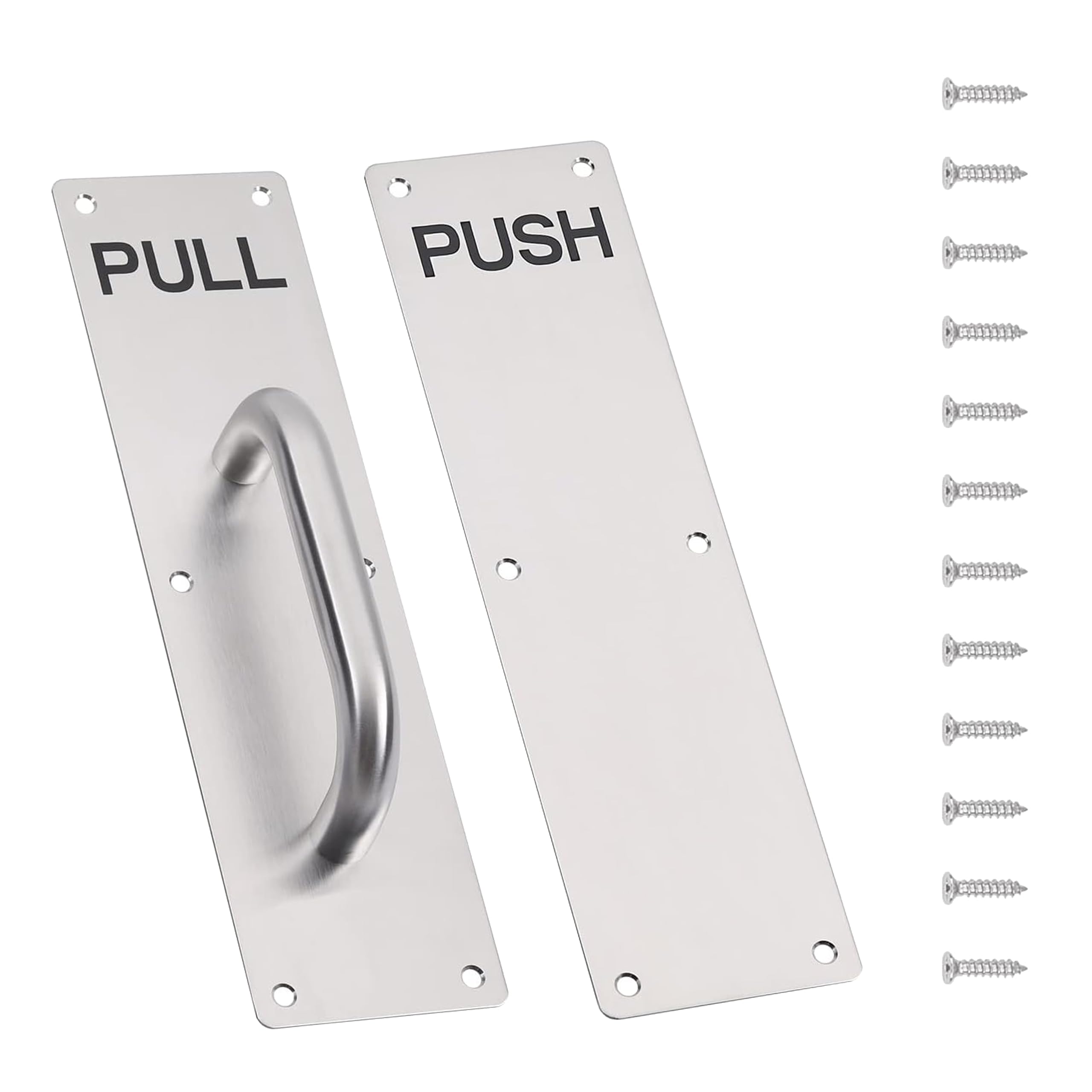 Wjelet Stainless Steel Pull Handle on Plate, Heavy Duty Push Pull Door Handles with Metal Plate, 300 x 80 mm Sliding Door Handle for Commercial Use with 12 Psc Screws