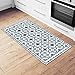 Camoone Non Slip Kitchen Mat + 4 Free Coasters - (Greek Garden) Blue & White Decorative Vinyl Kitchen Floor Mat - Hypoallergenic, Insulated, Non-Fading, Easy to Clean and Non-Toxic