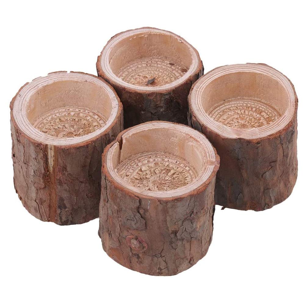 POFET 5x5x5cm Natural Pine Wood Tree Branch Wooden Candle Holder Handmade Candlesticks for Home Decoration Set of 4