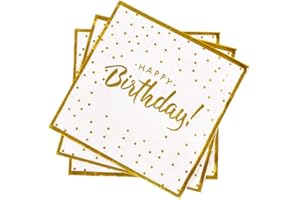 Gatherfun Birthday Party Supplies Napkins Disposable Paper Napkins with Gold Stamping for Adults and Kids Birthday Party（6.5X6.5 in, 3-Ply, 50-Pack)