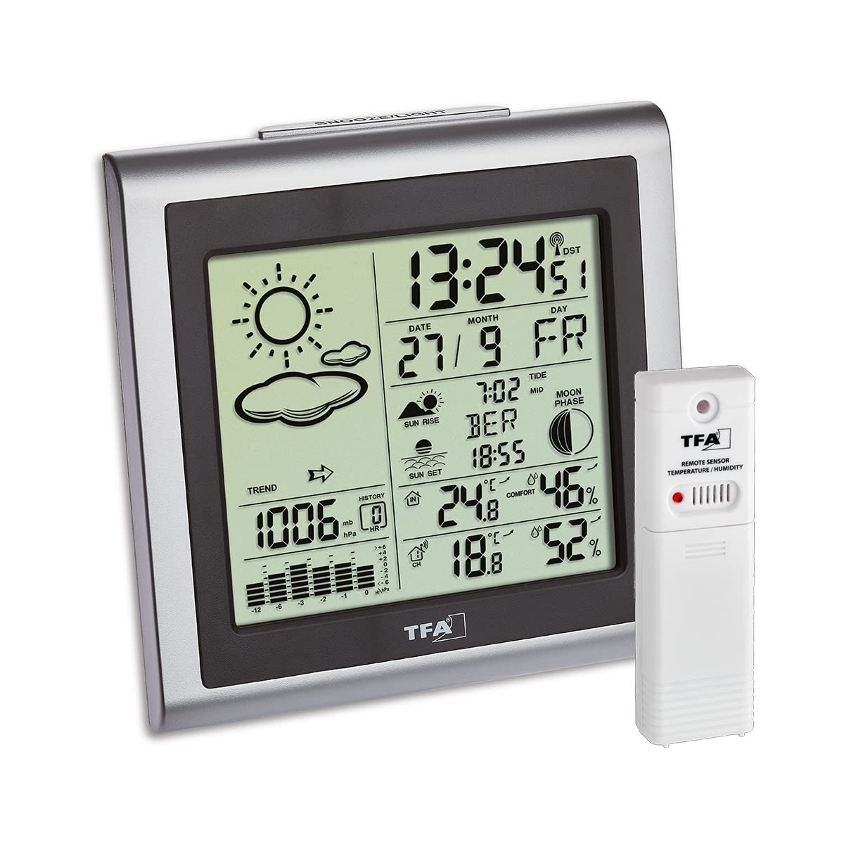 TFA LARGO 35.1145.54 Wireless Weather Station with Transmitter 30.3221.02, Silver/Grey, FE-TFA Black