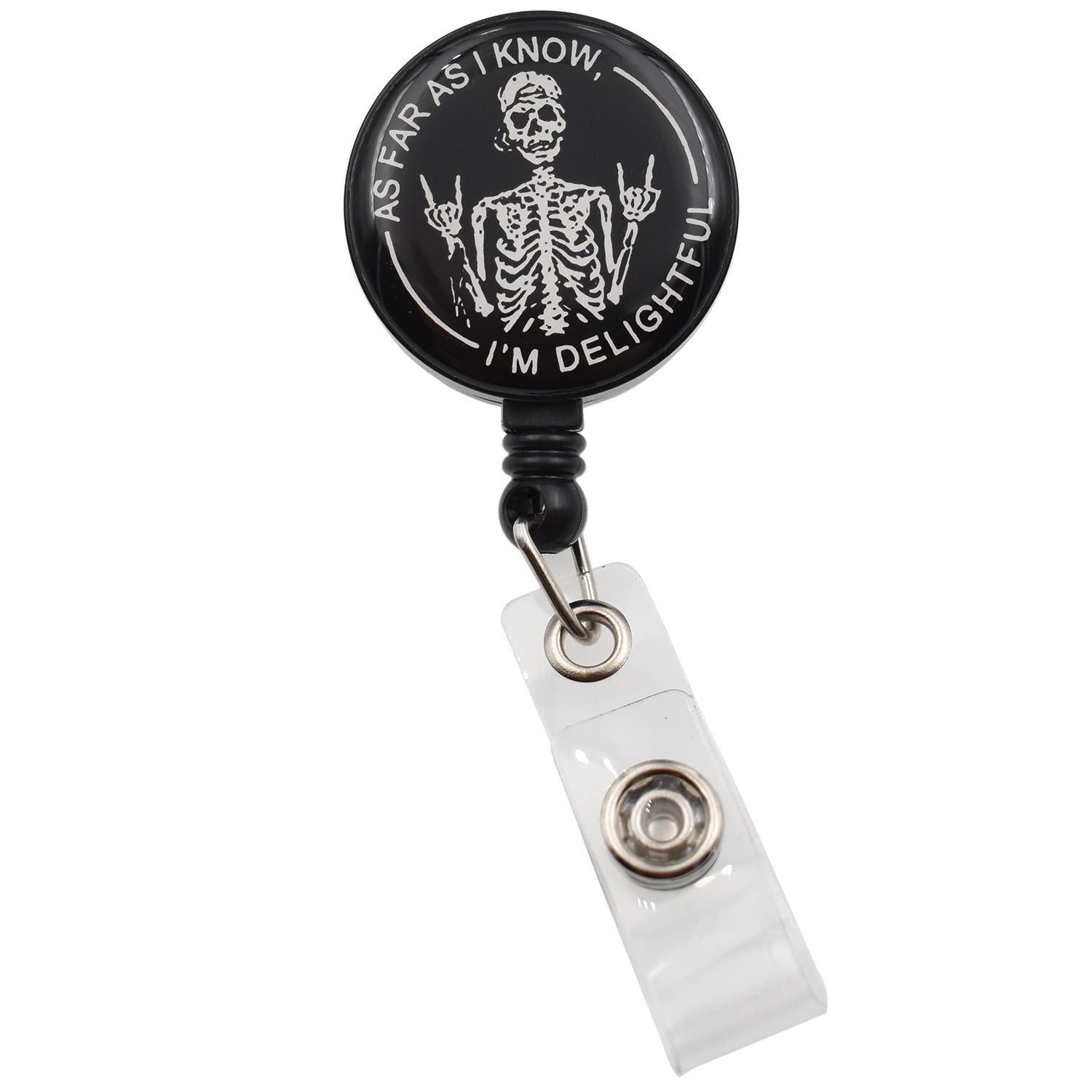 Skeleton Badge Reel,As Far As I Know I'm Delightful Retractable Badge Reel, Nursing Badge Reels, Funny Badge Alligator Clip on ID Name Card Holders for Nurse, Teacher, Student, Volunteer