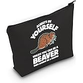 MNIGIU Beaver Lover Gift Beaver Cosmetic Make up Bag Beaver Makeup Zipper Pouch Bag for Women Girls (Beaver Black Bag)