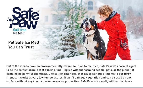 SAFE PAW -100% SAFE FOR PET PEOPLE PROPERTY PLANET, NO SALT NO CHLORIDE,VET APPROVED-SAFE FOR CAT & DOG PAWS, NON-TOXIC NO CONCRETE DAMAGE FAST ACTING FORMULA10 LBS 7 OZ JUG