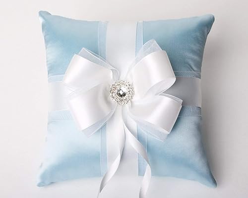 Amazon Com Blue Wedding Ring Pillow White Bow Ring Bearer Pillow