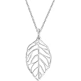 AeraVida Simple Leaf Statement Cut-out Boho .925 Sterling Silver Necklace | Silver Sterling Necklace for Women | Leaf Statement Necklace | Boho Necklaces for Women