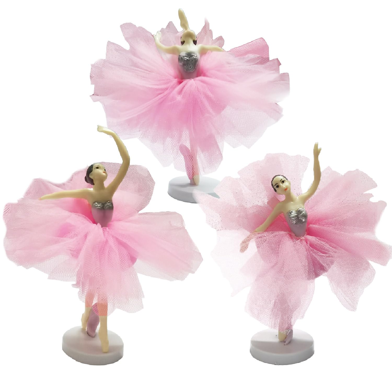 Photo 1 of 3pcs Dancing Ballerina Girl Figurines, Ballet Girls Cake Toppers, Miniature Ballerina Girl Figure Cake Decoration, Plant Pot Craft Theme Party Favors Supplies for Birthday Ballet Decor (Pink)
