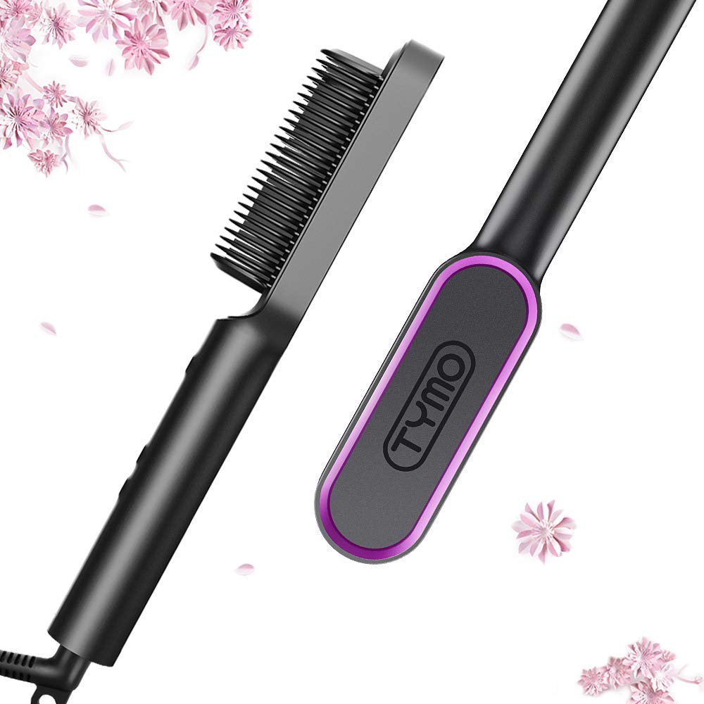 TYMO Hair Straightener Brush - TYMO RING Curly Hair Straightener with 20s Fast Heating, 5 Thermostatic Level Hot Hair Straightener Combs, 30 Minute Auto-Off & 110V-240V, Hair Silky Straightening Brush