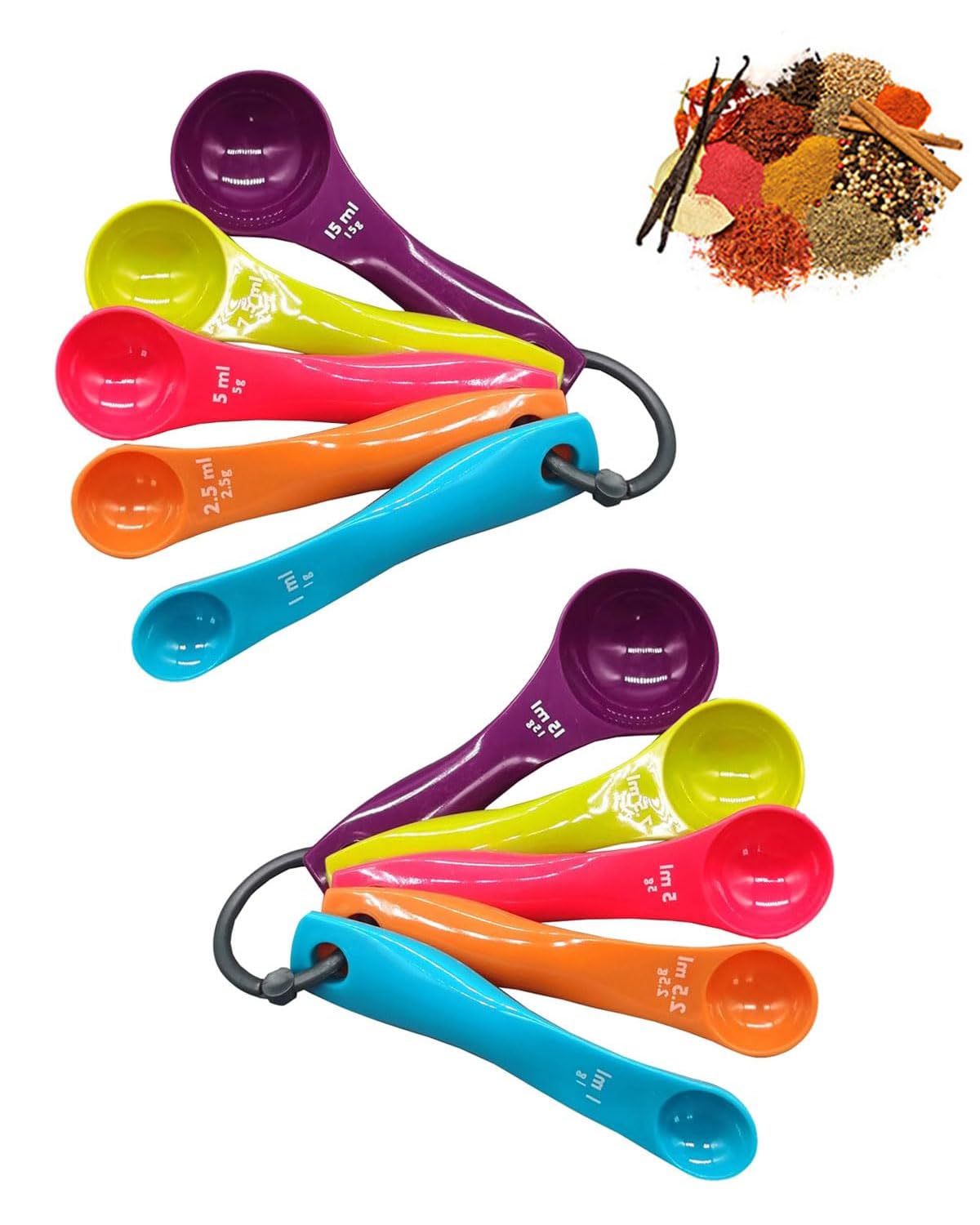 FDCGAS Measuring Spoons Set - 2 Pieces 5 Coloured Measuring Spoons with Different Capacities, Kitchen Measuring Spoons, Plastic Measuring Spoons for Liquids and Powders