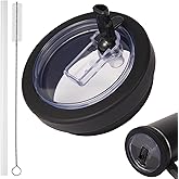 Contrybox Stanley Lid Replacement 40 oz, Silicone Stanley Flip Straw Lid Leak Proof & Spill Proof, Reusable 40 oz Tumbler Lids Replacement with Cleaning Brush and Straw, Black