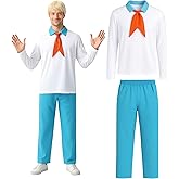Oerinkend Men's Halloween Costume Set - White Shirt, Pants & Blonde Wig for Costume Parties & Cosplay