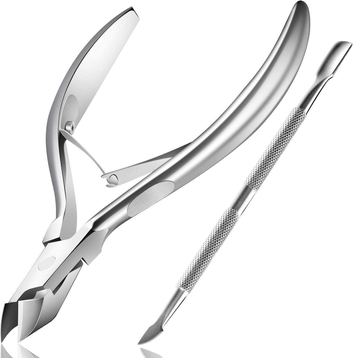 Cuticle Trimmer with Cuticle Pusher - Cuticle Clipper Cuticle Nipper Upgraded 5Cr15Mov Stainless Steel Cuticle Cutter Durable Cuticle Remover Tools Manicure Pedicure Tools Silvery
