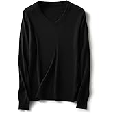 Ciovkis Women's Merino Wool Blend Sweater Fall Winter V Neck Long Sleeve First-Line Ready to Wear Seamless Knit Sweater