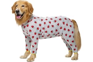 MIAODODO Cotton Medium Large Dog Onesie Surgery Recovery Suit for Medium Large Bodysuit Dogs Pajamas Pjs,Full Covered Dog Recovery Suit After Surgery,Long Sleeved with Zipper On Back