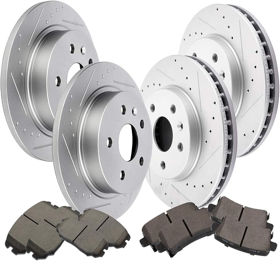 Front Rear Drilled Slotted Brake Rotors Ceramic Pads
