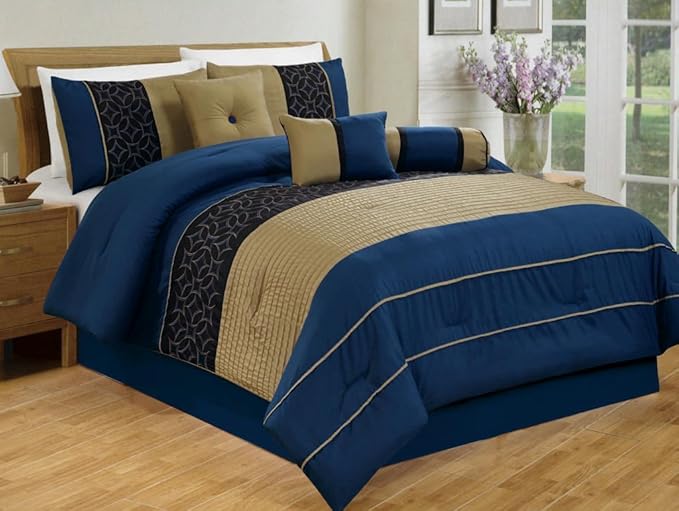 7 Piece King Navy and Gold Comforter Set Amazon.co.uk Kitchen & Home