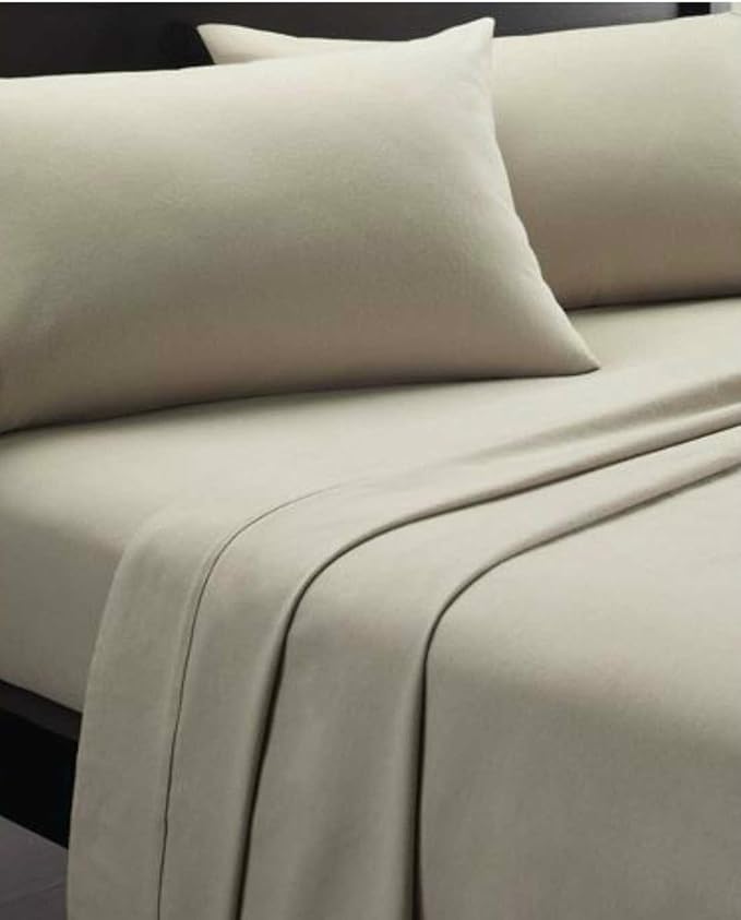 Beige Colour 100 Brushed Cotton Flannelette Warm Fitted Sheet King