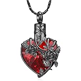 Imrsanl Cremation Jewelry Rose Flower Crystal Heart Urn Necklace for Ashes Loss Loved Ones Funeral Keepsake Memorial Pendant for Women